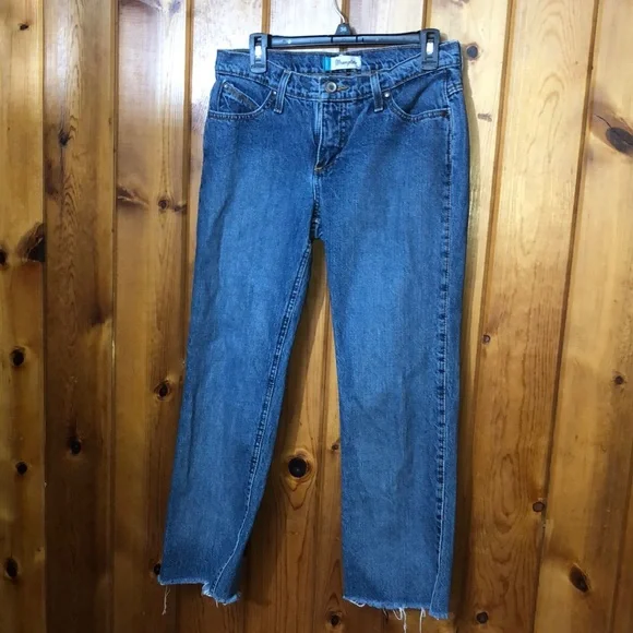 Wrangler cash cowgirl cut jeans raw hem size 7/8x34 western rodeo wranglers jean - Picture 3 of 9